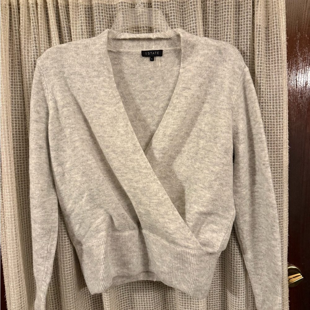 1. State Light Gray V-Neck Sweater Women’s Size Large acrylic/polyester/spandex